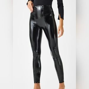SPANX Black Faux Patent Leather Leggings Size Medium M